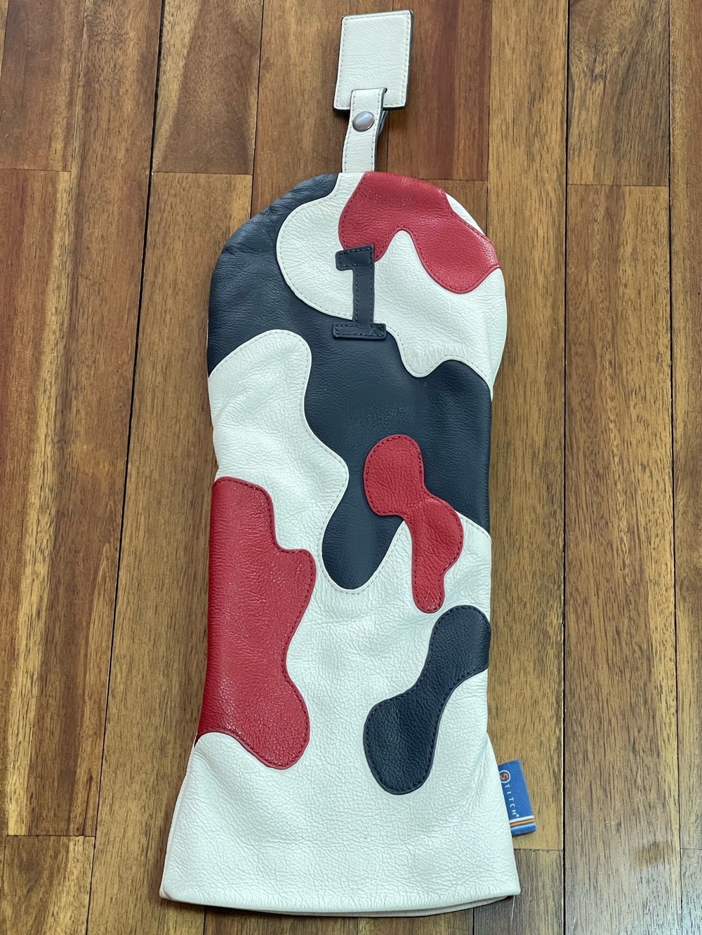 Stitch Golf Camo  Leather Patchwork Golf Club Headcover in Red, White, & Blue.